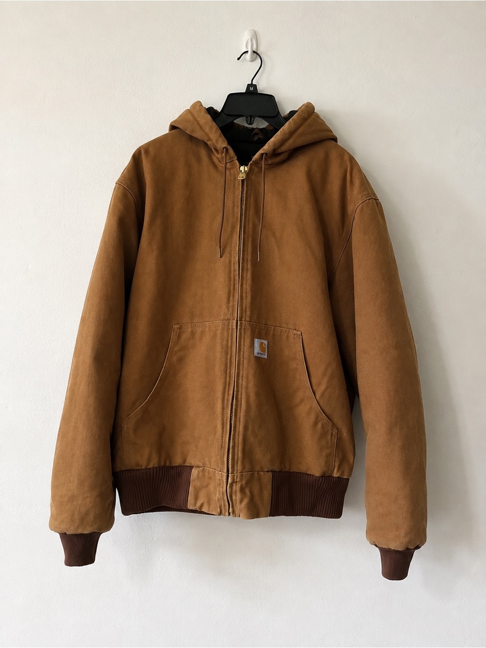 Carhartt Tan Hooded Bomber Jacket with Ribbed Hem